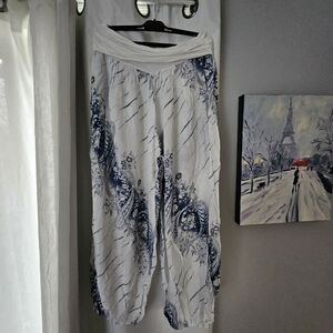 White and Blue Patterned Pants